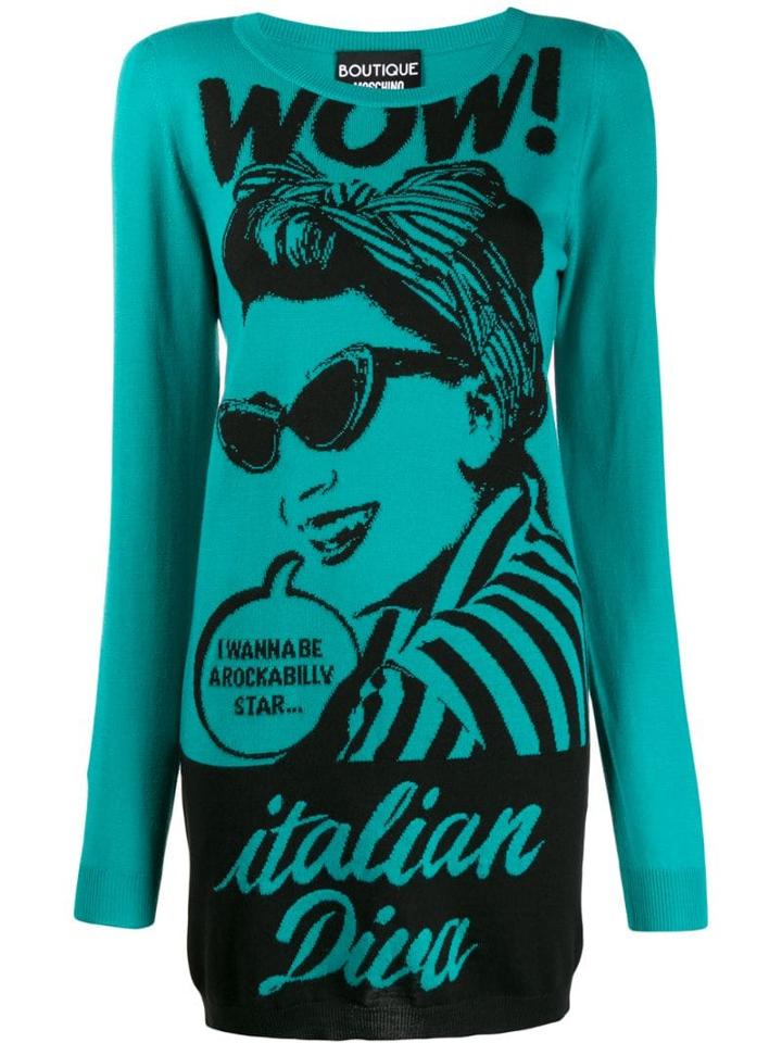 Boutique Moschino 'italian Diva' Knitted Dress - Blue