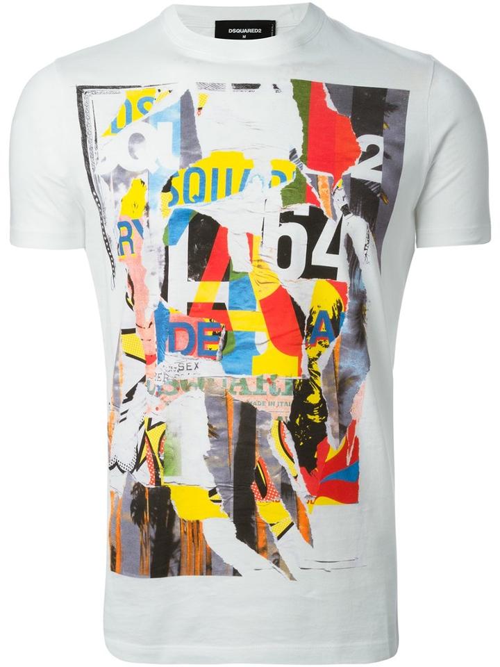 Dsquared2 Abstract Print T-shirt, Men's, Size: Small, White, Cotton