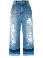 Marco Bologna Crystal Embellished Cropped Raw Jeans, Women's, Size: 42, Blue, Cotton