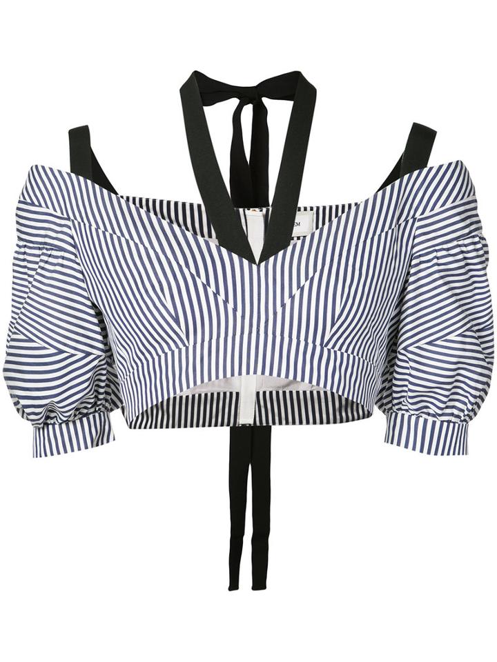 Erdem - 'debra' Striped Cropped Top - Women - Silk/cotton - 6, Blue, Silk/cotton