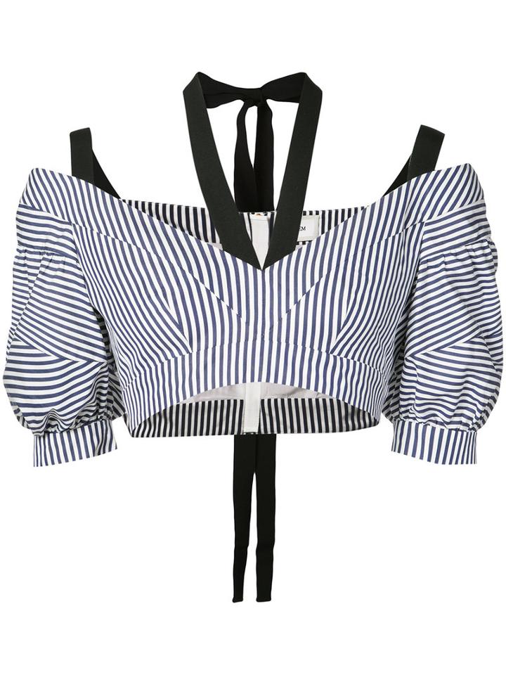 Erdem - 'debra' Striped Cropped Top - Women - Silk/cotton - 6, Blue, Silk/cotton
