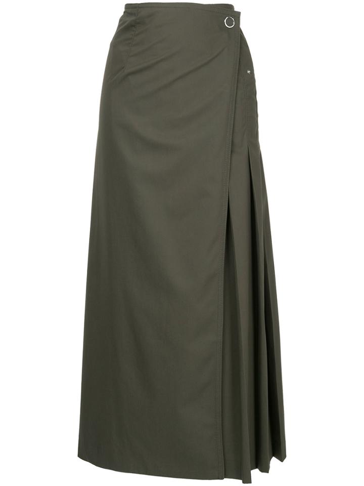 Des Prés Wrap Front Pleated Skirt - Green
