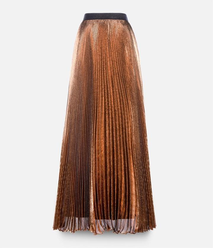 Christopher Kane Long Lamé Skirt, Women's, Size: 42, Nude/neutrals, Silk/polyester