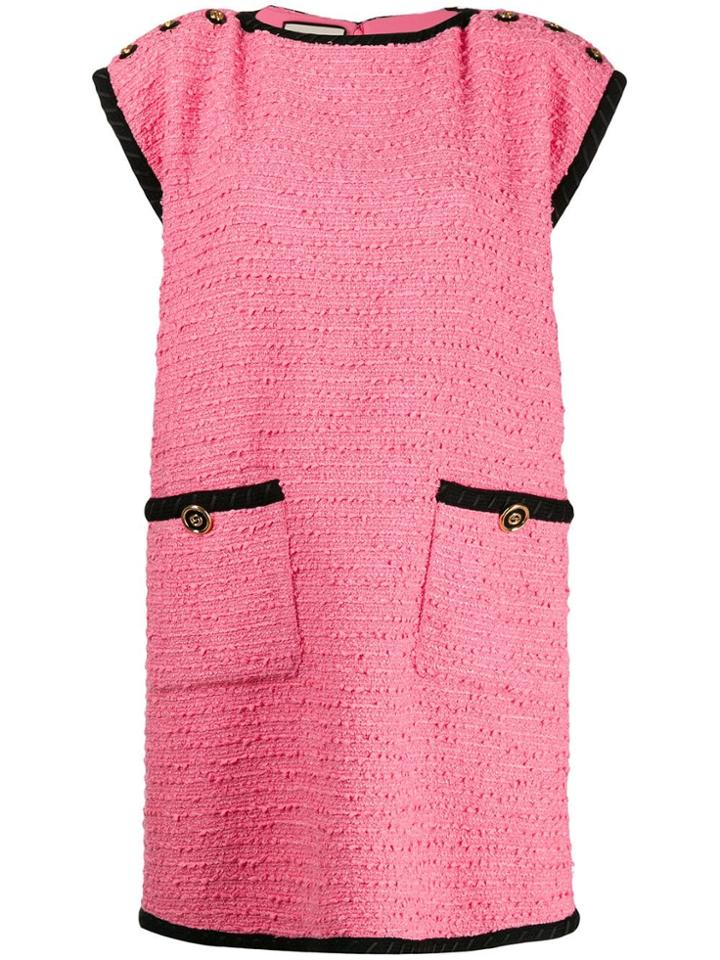 Gucci Tweed Contrast Trim Shift Dress - Pink