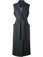 Msgm Sleeveless Belt Coat, Women's, Size: 40, Grey, Polyester/spandex/elastane/virgin Wool