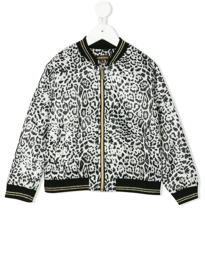 Roberto Cavalli Kids - Leopard Print Bomber Jacket - Kids - Polyester/polyester-8 - 10 Yrs, White