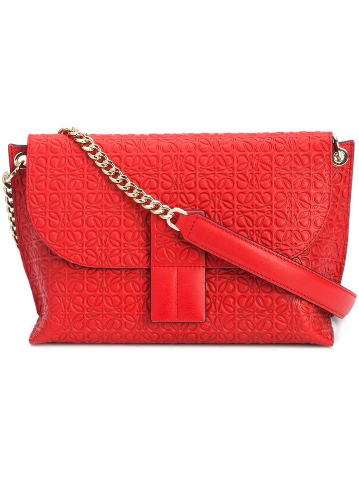 Loewe Logo Embossed Shoulder Bag, Women's, Red, Calf Leather