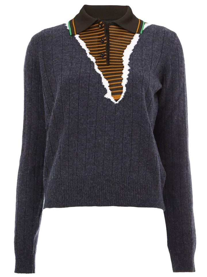 Maison Margiela Polo Collar Jumper, Women's, Size: Small, Blue, Polypropylene/viscose/wool