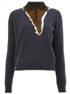 Maison Margiela Polo Collar Jumper, Women's, Size: Small, Blue, Polypropylene/viscose/wool