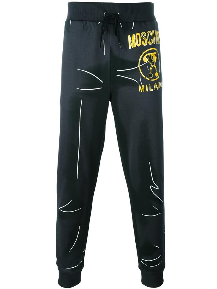 Moschino Question Mark Print Track Pants, Men's, Size: 46, Grey, Polyester/cotton