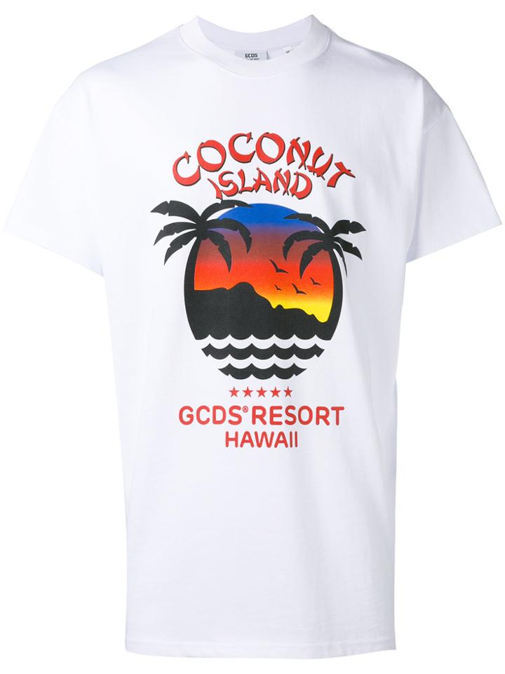Gcds 'coconut Island' Print T-shirt - White