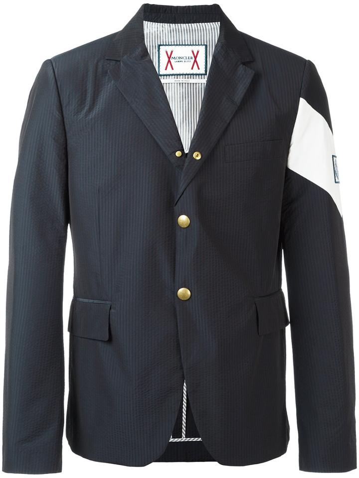 Moncler Gamme Bleu Contrast Diagonal Stripe Blazer, Men's, Size: 5, Blue, Polyamide/polyester/cupro