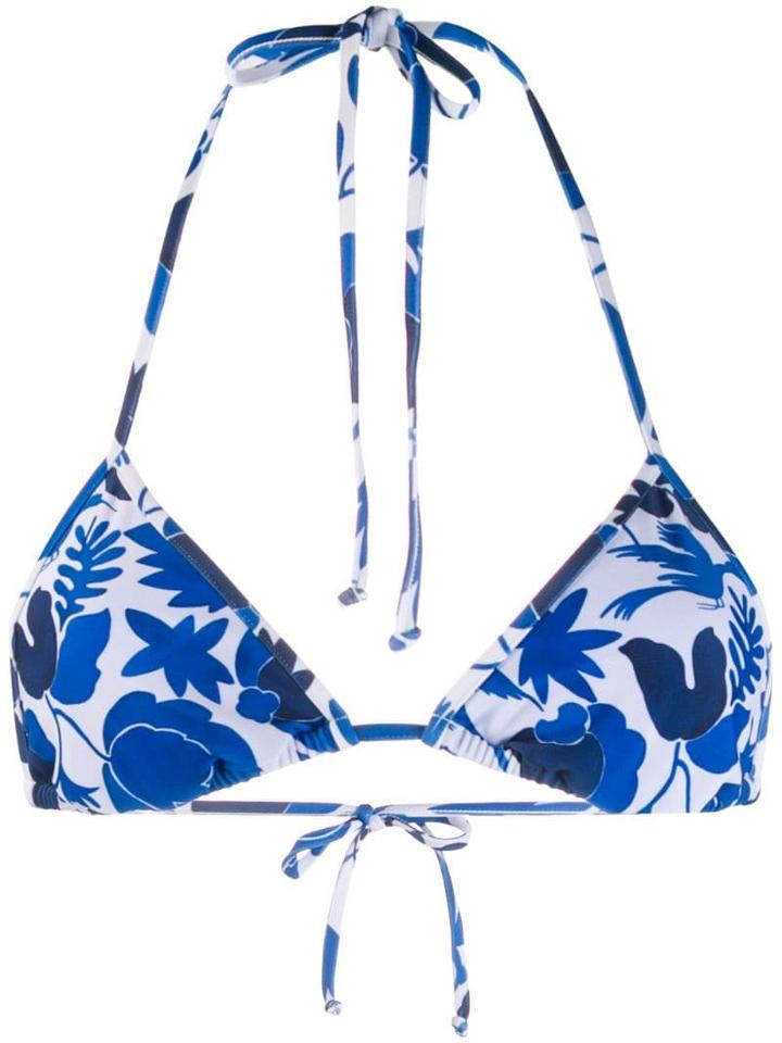 La Doublej Printed Triangle Bikini Top - Blue