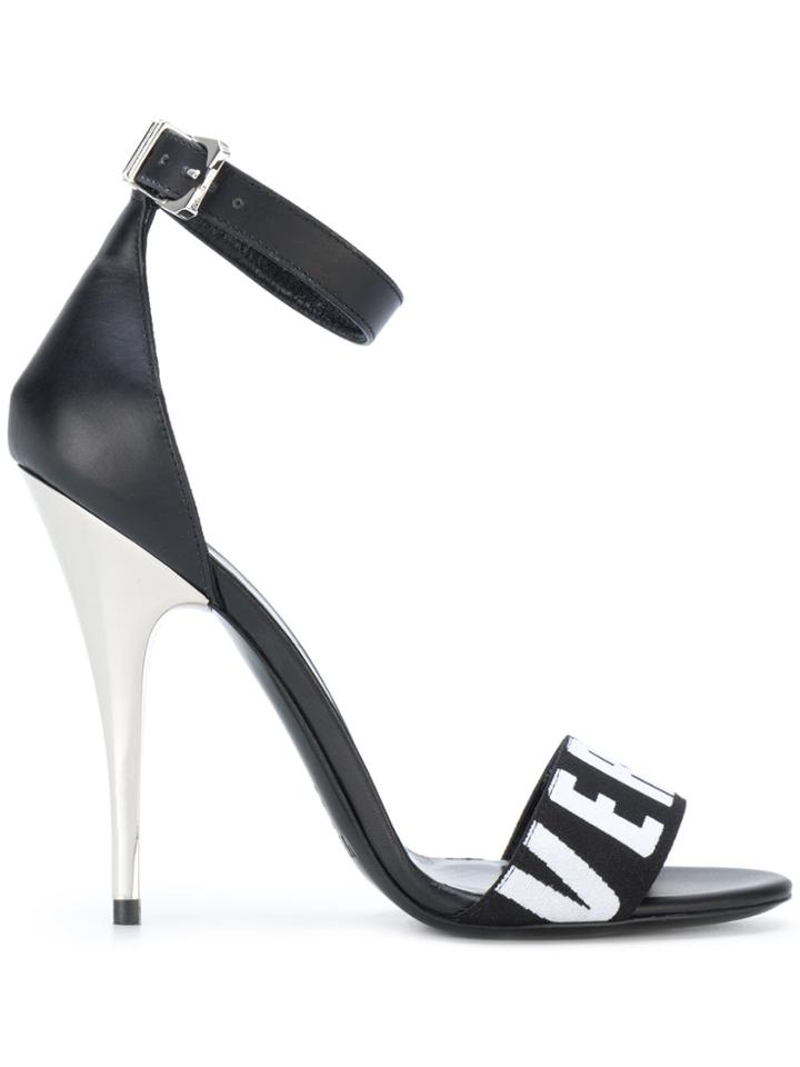 Versus Logo Printed Strap Sandals - Black