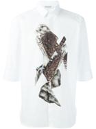 Neil Barrett Bird Print Shirt, Men's, Size: 41, White, Cotton