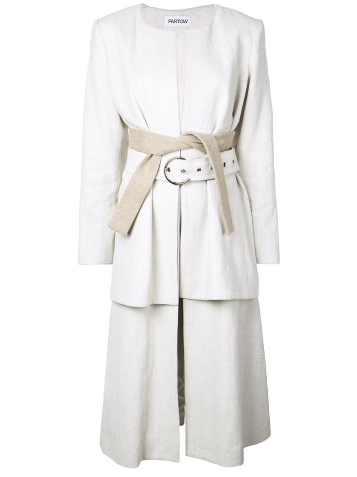 Partow Double Belted Coat - White