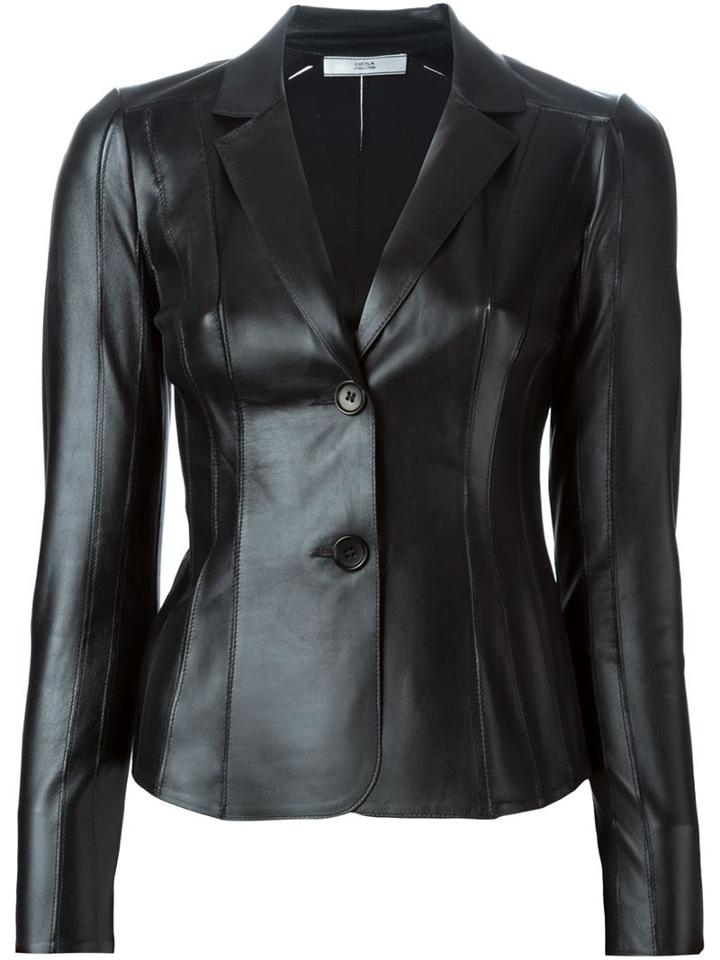 Desa Collection Leather Blazer, Women's, Size: 38, Black, Leather/polyester/spandex/elastane