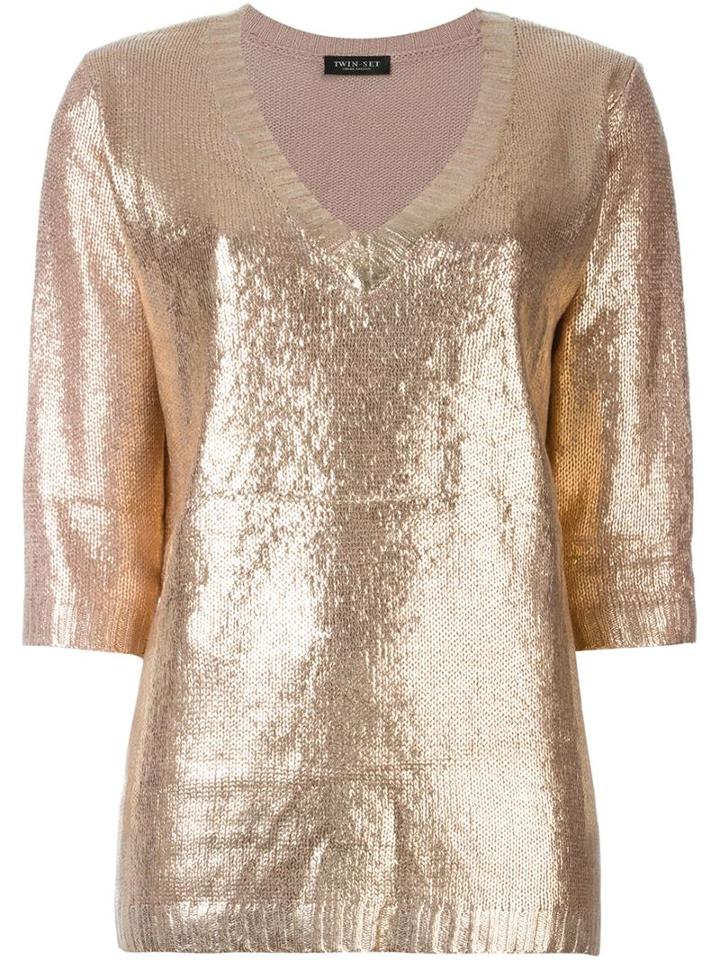 Twin-set Metallic V-neck Sweater