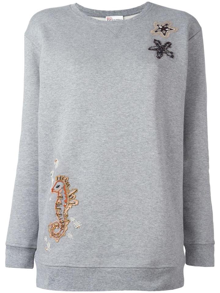 Red Valentino Embroidered Round Neck Sweatshirt, Women's, Size: Medium, Grey, Cotton/polyamide