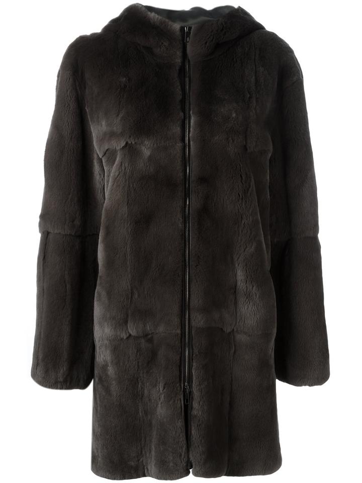 Liska Hooded Coat, Women's, Size: Medium, Grey, Leather/rabbit Fur/viscose