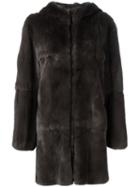 Liska Hooded Coat, Women's, Size: Medium, Grey, Leather/rabbit Fur/viscose
