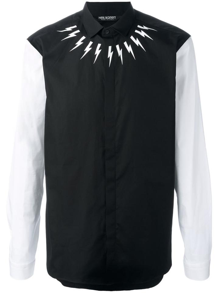 Neil Barrett Lightning Bolt Print Shirt, Men's, Size: 40, Black, Cotton