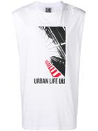 Les Hommes Urban Printed Longline Tank Top - White