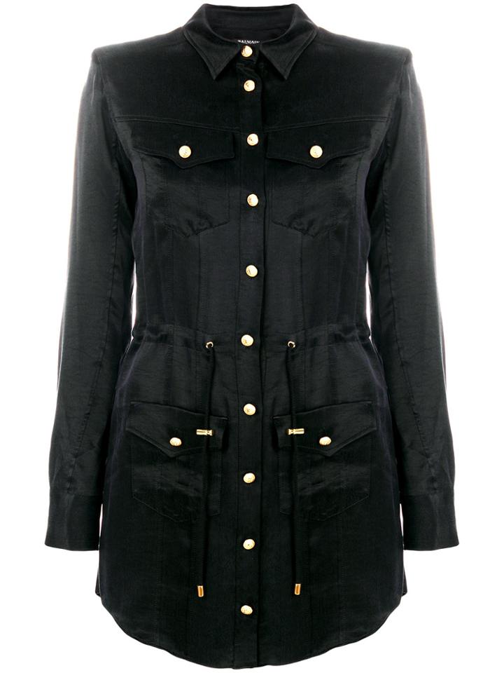 Balmain Drawstring Shirt Dress - Black