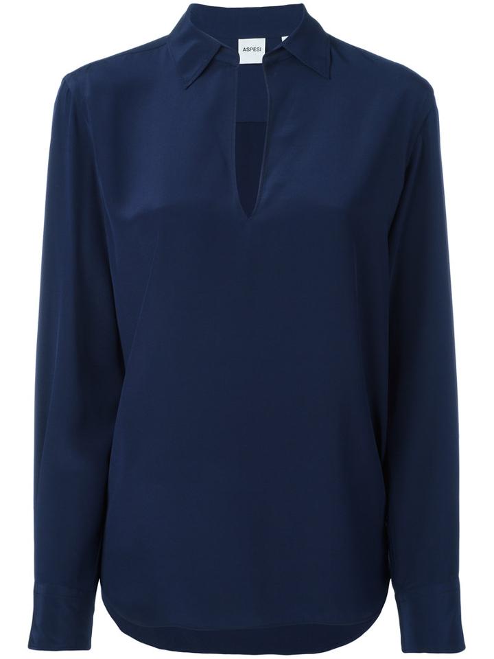 Aspesi Open Neck Blouse, Women's, Size: 44, Blue, Silk