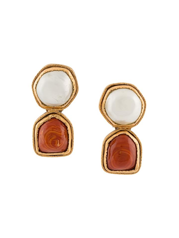 Chanel Vintage Gripoix Clip-on Earrings, Women's, White