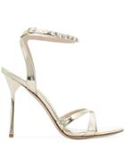 Miu Miu Rhinestone Embellished Metallic Sandals