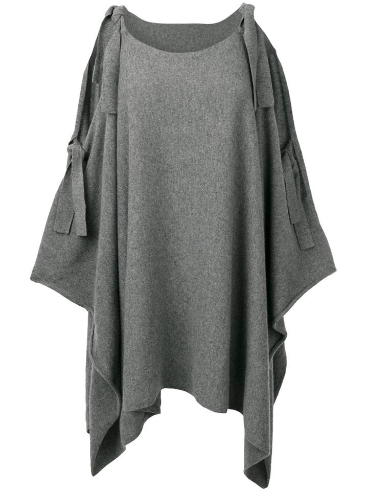 Cashmere In Love Cashmere Cape With Bow Ties - Grey