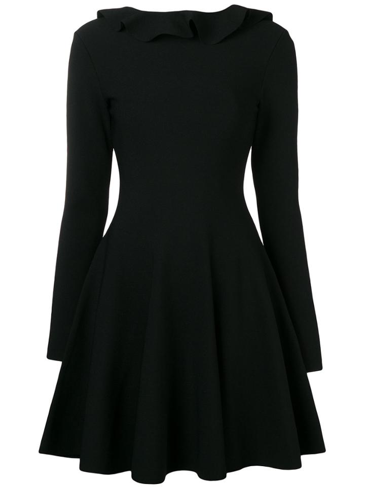 Valentino Ruffle Neck Skater Dress - Black