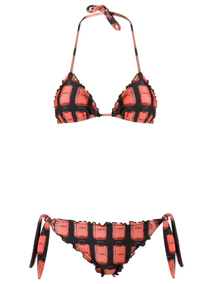 Amir Slama Ruffled Triangle Bikini Set, Women's, Size: Gg, Black, Elastodiene