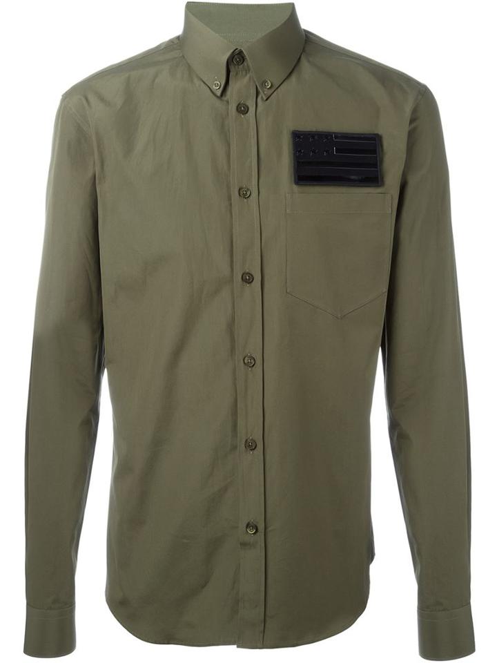 Givenchy Flag Patch Shirt, Men's, Size: 40, Green, Cotton