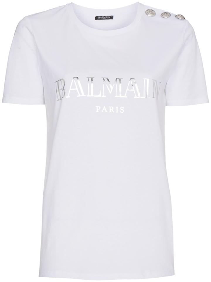 Balmain Logo Print Buttoned T-shirt - White