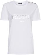 Balmain Logo Print Buttoned T-shirt - White