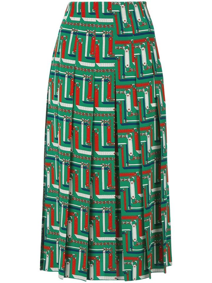 Gucci Bridal Strap Print Skirt, Women's, Size: 42, Green, Silk