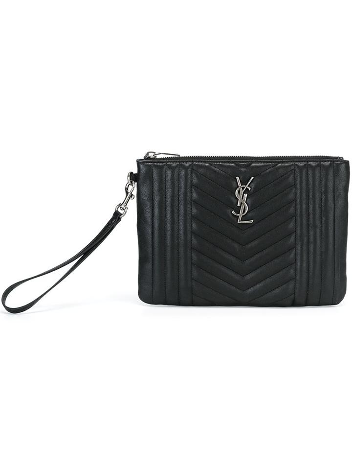 'monogram' Clutch, Women's, Black, Sheep Skin/shearling, Saint Laurent