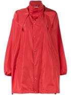 Balenciaga Hooded Windbreaker Parka With Printed Sleeve, Women's, Size: 38, Red, Polyester/viscose