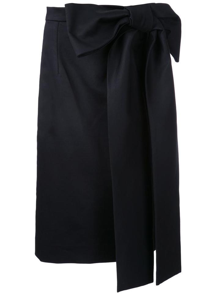 Holly Fulton Oversized Bow Straight Skirt, Women's, Size: 10, Black, Cotton/spandex/elastane