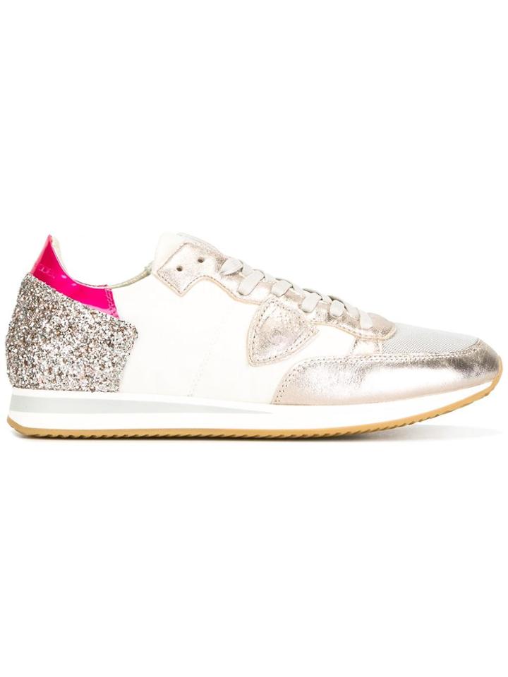 Philippe Model Glitter Effect Lace-up Sneakers - Nude & Neutrals