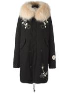 Mr & Mrs Italy Embroidered Parka, Women's, Size: Xs, Black, Cotton/polyester/racoon Fur