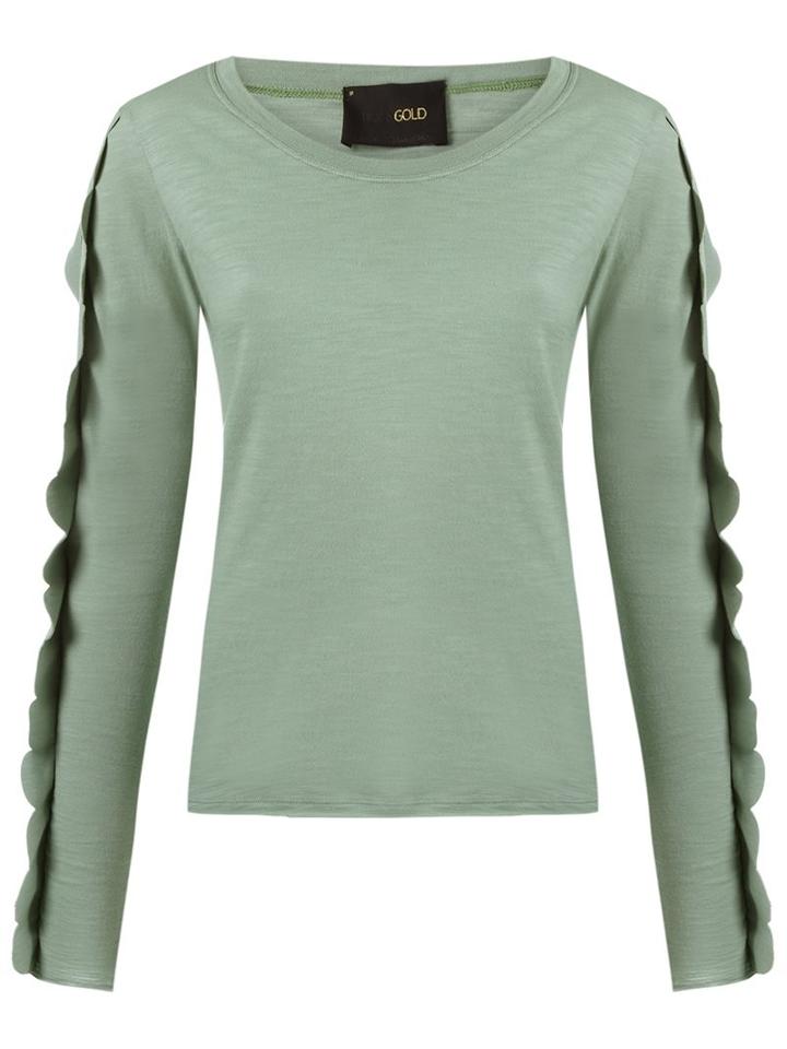 Andrea Bogosian Scalloped Long Sleeve Top, Women's, Size: P, Green, Cotton