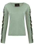 Andrea Bogosian Scalloped Long Sleeve Top, Women's, Size: P, Green, Cotton