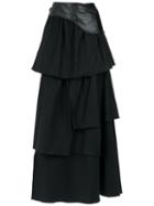 Adriana Degreas - Frilled Maxi Skirt - Women - Cotton/spandex/elastane - P, Black, Cotton/spandex/elastane