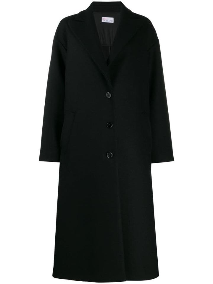Red Valentino Red(v) Ruffle Detail Midi Coat - Black