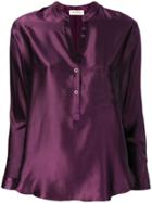 Blanca Collarless Satin Shirt - Purple