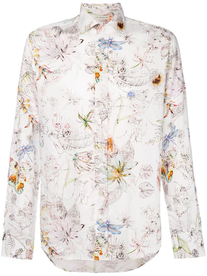 Etro - Dragonfly Print Shirt - Men - Cotton - 39, White, Cotton