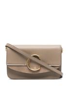 Chloé Grey C Ring Patent Leather And Suede Shoulder Bag - Neutrals